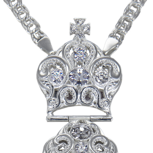 Крест наперсный из ювелирного сплава в серебрении с цепью, фианиты, 8х17,7 см фото 5 Крест наперсный из ювелирного сплава в серебрении с цепью, фианиты, 8х17,7 см фото 5