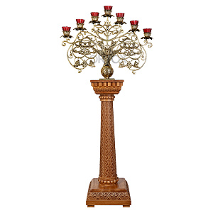 Семисвечник запрестольный латунный на деревянном основании, 87х180 см (защитный лак)