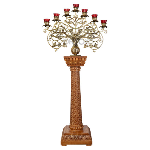 Семисвечник запрестольный латунный на деревянном основании, 87х180 см