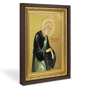 Икона апостола Андрея Первозванного, в широком багете, цвет "темный дуб", на холсте, с золочением №2 (33,5х42,2 см (под икону А4))