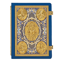 Апостол синий, оклад "под золото", кожа, эмаль, 23х30 см