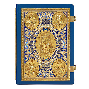 Апостол синий, оклад "под золото", кожа, эмаль, 23х30 см (церковно-славянский язык)