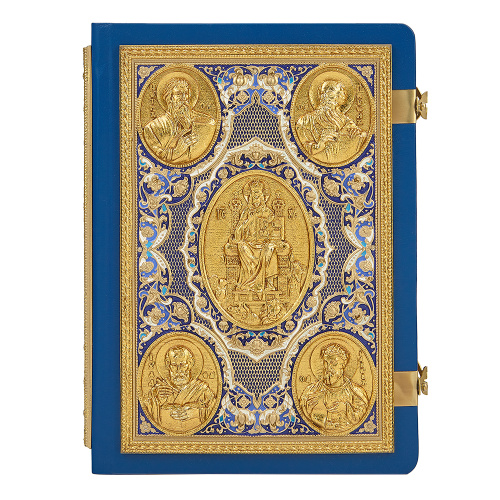 Апостол синий, оклад "под золото", кожа, эмаль, 23х30 см
