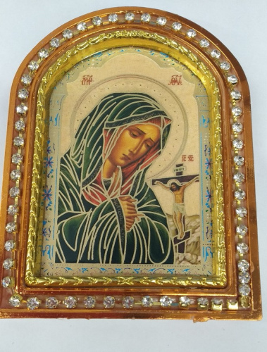 Икона настольная Божией Матери "Ахтырская", пластиковая рамка, 6,4х8,6 см, У-0790 фото 4