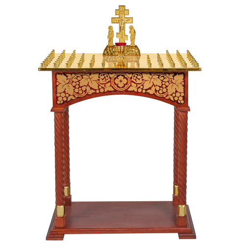 Панихидный стол на 70-100 свечей "Суздальский", цвет "кипарис" с золотом (поталь), колонны, резьба фото 3