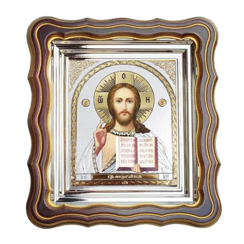 Икона Спасителя "Господь Вседержитель", 25х28 см, патинированная багетная рамка №3