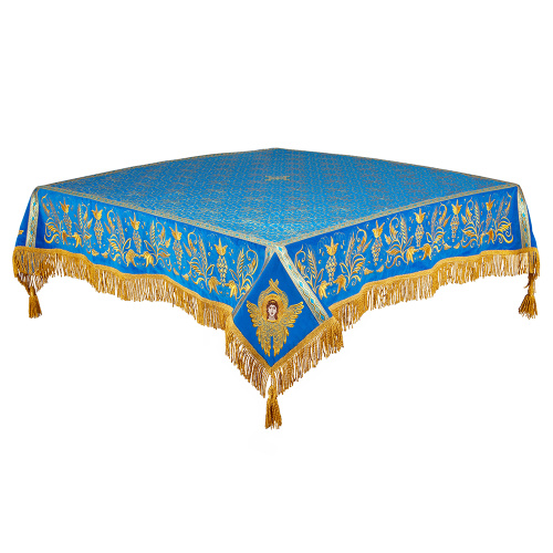 Пелена на престол голубая с золотой вышивкой, парча, 130х130 см