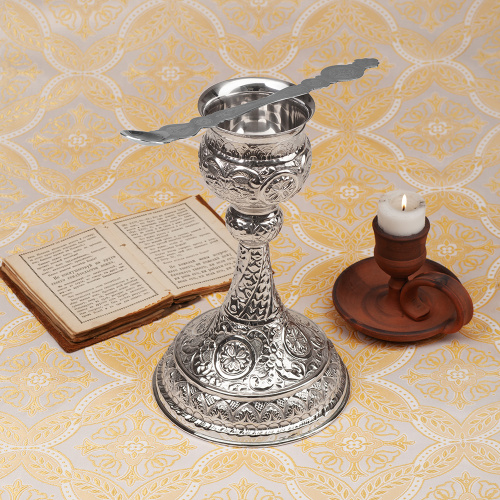 Потир № 30 на 0,33 л, латунь, нержавеющая сталь, никелирование, 17,5х29 см фото 2