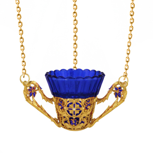 Лампада подвесная из ювелирного сплава в позолоте, с фианитами и эмалью фото 2