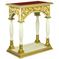 Подставка церковная "Тверская" белая с золотом (патина), красная ткань, 85х50х100 см