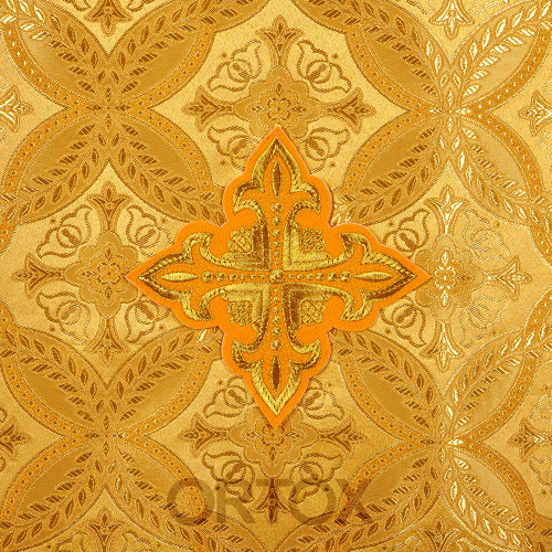 Накидка на аналой "Крест" желтая, шелк "Лавр", золотая тесьма, бахрома, 45,5х200 см фото 4