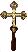 Крест требный латунный с позолотой на дереве