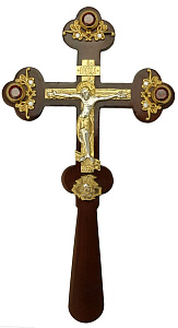 Крест требный латунный с позолотой на дереве (с фианитами)