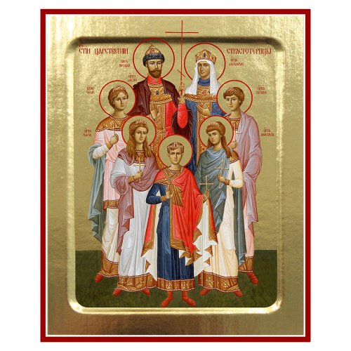 Икона царственных страстотерпцев, на дереве, золочение (поталь), 12,5х16 см