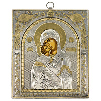 Икона Божией Матери "Владимирская" AFON SILVER, 15х17 см, дерево, металл (античная риза)