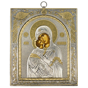 Икона Божией Матери "Владимирская" AFON SILVER, 15х17 см, дерево, металл (античная риза) (настенная)