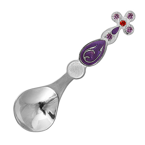 Лжица малая из ювелирного сплава в серебрении, с фианитами и эмалью, длина 6,5 см