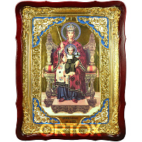 Икона большая храмовая Божией Матери Державная, фигурная рама с эмалью