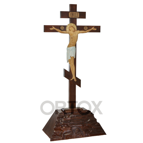 Крест-голгофа напольная №2, художественная тонировка, резьба фото 2