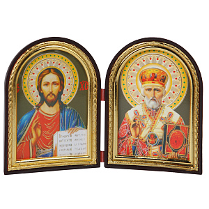 Складень с ликами Спасителя и святителя Николая Чудотворца, арочной формы, 6,4х8,4 см (пластик)