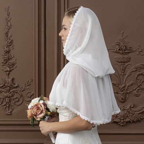 Неспадаемый платок (капор) "Светлый образ" белый из тонкого шифона фото 3