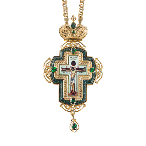 Крест наперсный из ювелирного сплава в позолоте с цепью, фианиты, 7,7х15 см фото 2