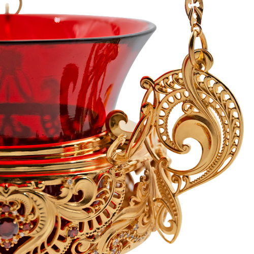 Лампада подвесная из ювелирного сплава в позолоте с камнями, 16х19 см фото 5 Лампада подвесная из ювелирного сплава в позолоте с камнями, 16х19 см фото 5