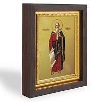Икона пророка Илии, в узком багете, цвет "темный дуб", на холсте, с золочением №2