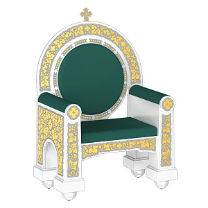 Архиерейский трон "Владимирский" белый с золотом (поталь), 104х70х149 см (зеленая ткань)