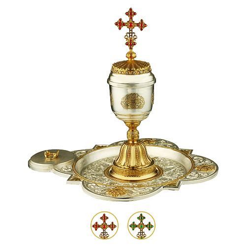 Елейница / чаша для елеопомазания из ювелирного сплава в серебрении, с позолотой и фианитами
