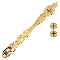 Лжица из ювелирного сплава, позолота и фианиты, длина 24,5 см