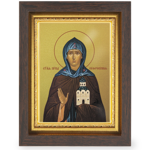Икона преподобной княгини Евфросинии Московской, в узком багете, цвет "темный дуб", на холсте, с золочением фото 2
