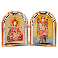 Складень с ликами Божией Матери "Знамение" и Архангела Михаила, арочной формы, 6,4х8,4 см