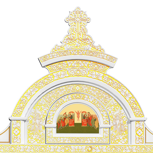 Иконостас деревянный резной "Владимирский" двухъярусный белый с золотом (патина), 690х528х40 см фото 4