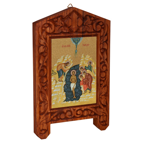 Икона Крещения Господня (Богоявления) на резной доске "Суздальская", холст с золочением