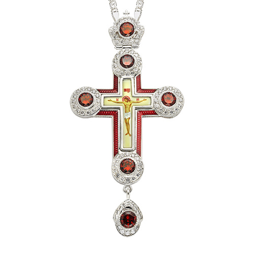 Крест наперсный серебряный с цепью, фианиты, высота 14 см фото 2