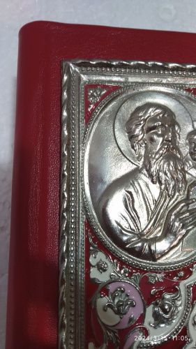 Апостол красный, оклад "под серебро", кожа, эмаль, 23х30 см, У-1150 фото 4