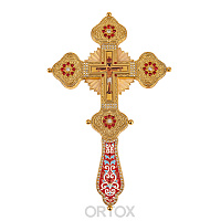 Крест требный / напрестольный латунный, камни, эмаль, 19х30,5 см, У-0466