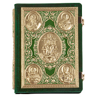 Апостол зеленый, оклад "под золото", бархат, эмаль, 23х30 см
