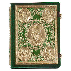 Апостол зеленый, оклад "под золото", бархат, эмаль, 23х30 см (металлическая накладка)