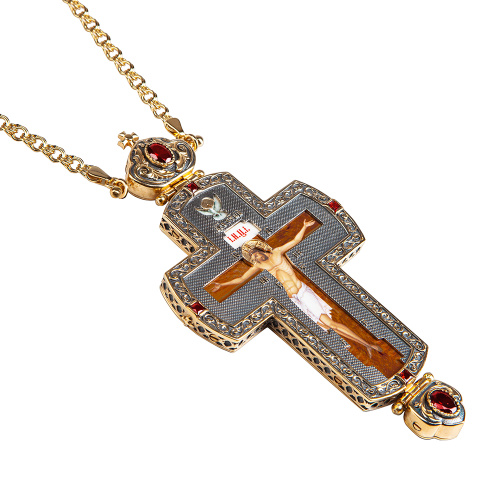 Крест наперсный латунный в позолоте с цепью, фианиты, 8х15,5 см фото 4
