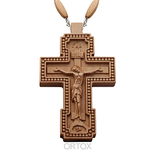 Крест наперсный деревянный, резной, с цепью, 6,5х12 см (защитный лак)