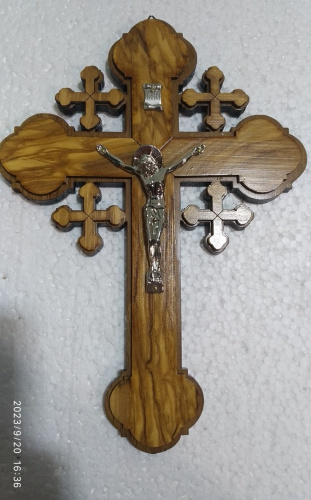 Крест настенный деревянный с распятием из цинкового сплава, 19,5х27 см, У-0836 фото 8