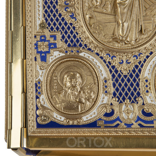 Евангелие требное среднее синее, полный оклад "под золото", 17х22 см фото 6