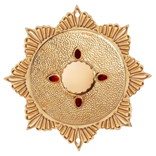 Мощевик накладной из ювелирного сплава в позолоте с красной эмалью и фианитами, Ø 63/16 мм фото 4 Мощевик накладной из ювелирного сплава в позолоте с красной эмалью и фианитами, Ø 63/16 мм фото 4