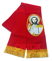 Закладка для Евангелия вышитая красная "Спаситель", костюмная ткань, 150х13 см
