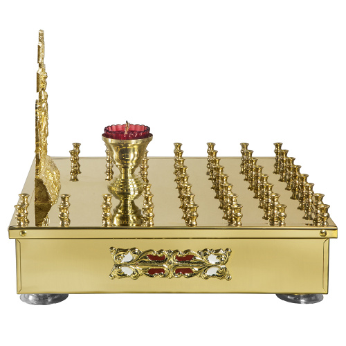 Крышка панихидного стола на 50 свечей с литой Голгофой, на ножках, литье, 50х50 см фото 3