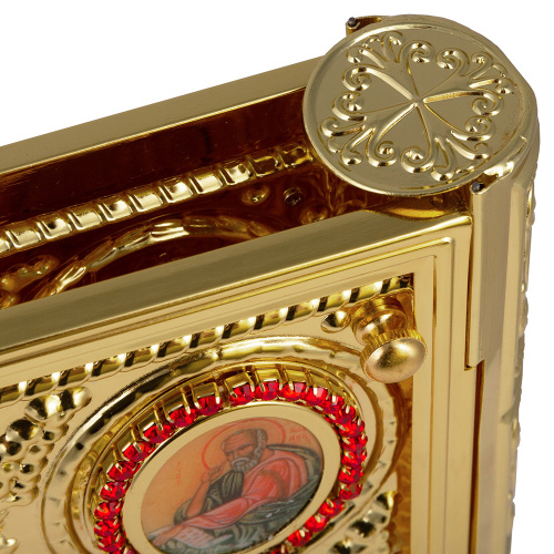 Оклад для Евангелия напрестольного, цинковый сплав, цвет "под золото", камни, 25х5х35 см фото 9