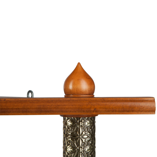 Полка для икон угловая двухъярусная, цвет орех, басменный декор, 63х33х38 фото 5