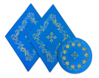 Платы под крест и плат под лампаду вышитые голубые (1 комплект) (шелк)